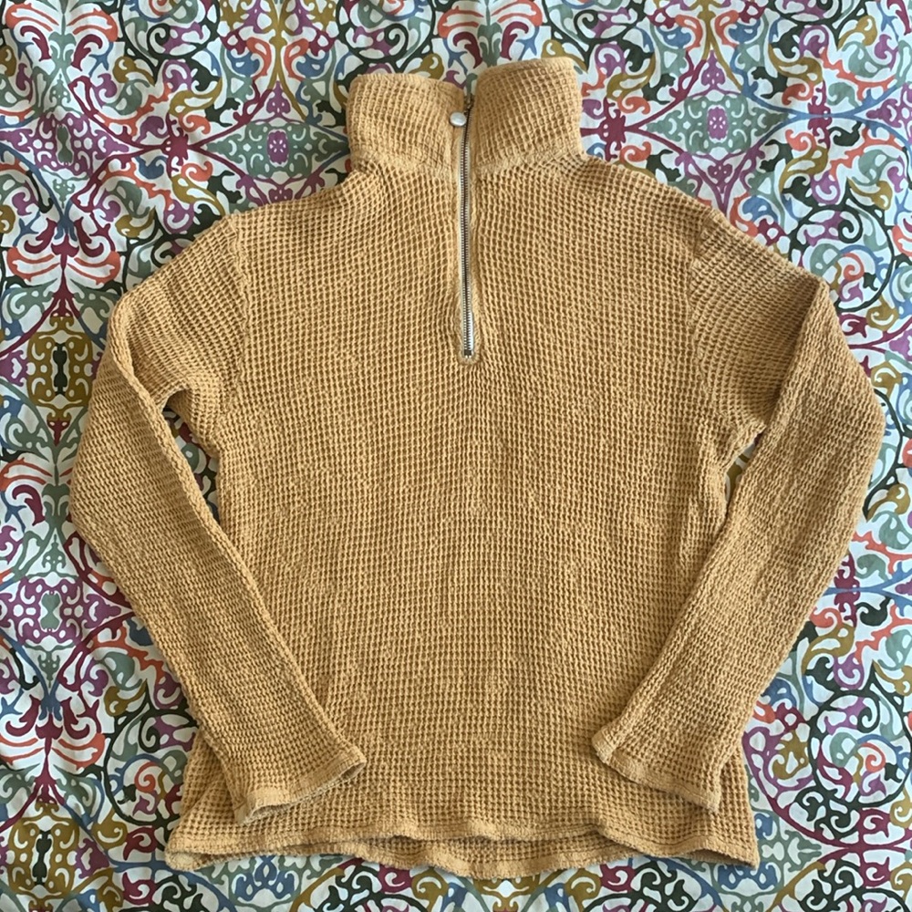 DONNI. Waffle Half-Zip in Mustard